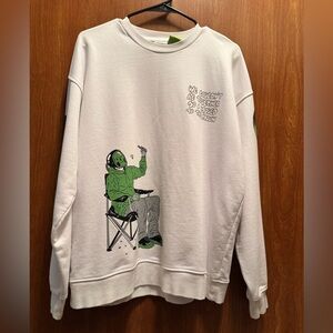 Zara White and Green Graphic Crewneck Sweater